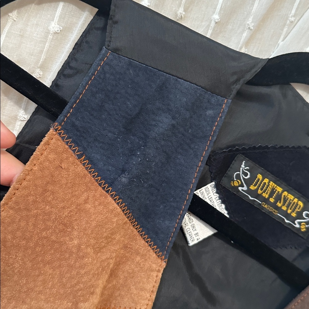 Patchwork Suede Vest With Snap Button Closure - image 7